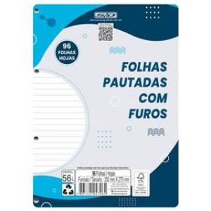 BLOCO FOLHA DE FICHARIO UNIVERSITÁRIO  BRANCO 96 FOLHAS