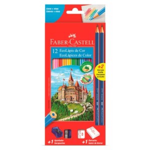 LÁPIS DE COR ECOLÁPIS 12 CORES SEXTAVADO + 2 LAPIS PRETO + 1 APONTADOR + 1 BORRACHA - FABER CASTELL